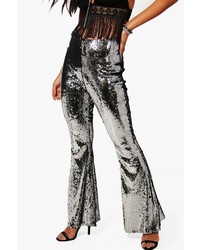 Boohoo Azure Silver Sequin Flared Trousers