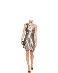 Vionnet One Shoulder Metallic Silk Crepe Mini Dress