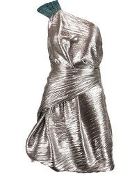 Vionnet One Shoulder Metallic Silk Crepe Mini Dress
