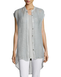 Eileen Fisher Sleeveless Button Front Mesh Shirt Silver
