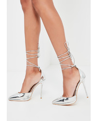 Missguided Silver Lace Up Court Shoes