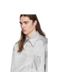 Matthew Adams Dolan Silver Silk Satin Oversized Shirt