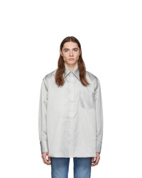 Matthew Adams Dolan Silver Silk Satin Oversized Shirt