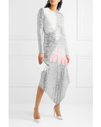 Preen by Thornton Bregazzi Meda Silk Chiffon Trimmed Sequined Stretch Jersey Midi Dress Silver