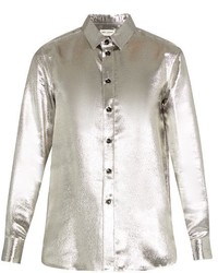 Saint Laurent Long Sleeved Silk Blend Lam Shirt