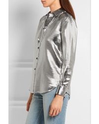 Saint Laurent Silk Blend Lam Shirt Silver