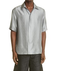 Fendi Sky Logo Short Sleeve Jacquard Silk Button Up Shirt