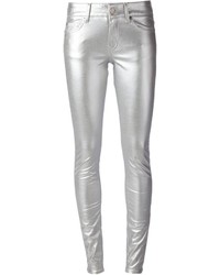 Silver Silk Skinny Pants