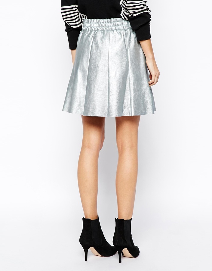 Gestuz Mascha Leather Skater Skirt In Silver 141 Asos Lookastic 2307