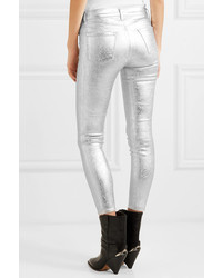 J Brand 835 Metallic Coated Cropped Mid Rise Skinny Jeans