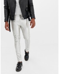 ASOS DESIGN Super Skinny Jeans In Silver Leather Look