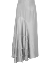 Roksanda Ruffled Hammered Silk Satin Midi Skirt Silver
