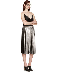 Jil Sander Silver Metallic Plisse Skirt