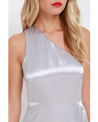 LuLu*s Starlet Loose Silver Satin One Shoulder Maxi Dress