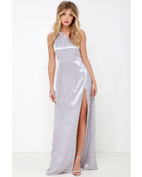 LuLu*s Starlet Loose Silver Satin One Shoulder Maxi Dress, $62, Lulu's