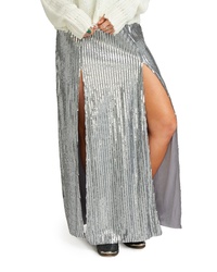 Silver Slit Sequin Maxi Skirt
