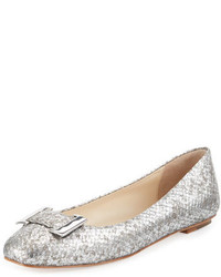 Silver Snake Leather Ballerina Shoes