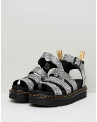 Dr. Martens Blaire Strappy Flat Sandals In Silver Metallic Snak