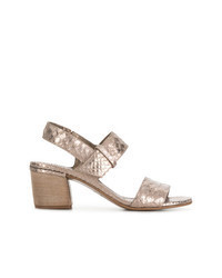 Silver Snake Leather Heeled Sandals