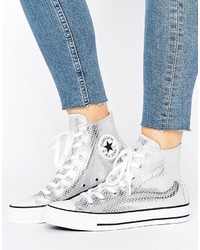 Silver Snake Leather High Top Sneakers