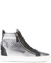 Silver Snake Leather High Top Sneakers