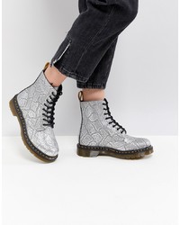 Silver Snake Leather Lace-up Flat Boots