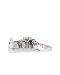 Silver Snake Leather Low Top Sneakers