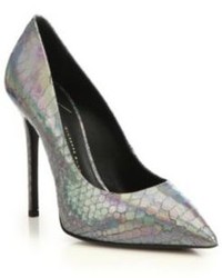 Silver Snake Leather Pumps