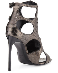 Tom Ford Cutout Python And Leather 105mm Sandal Antique Gunmetal