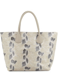 Silver Snake Leather Tote Bag