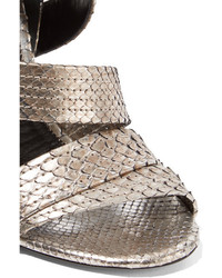 Tom Ford Metallic Python Sandals Silver