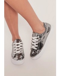 Missguided Silver Metallic Lace Up Sneakers