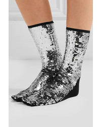 Off-White Sequined Knitted Socks Silver