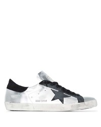 Silver Star Print Leather Low Top Sneakers