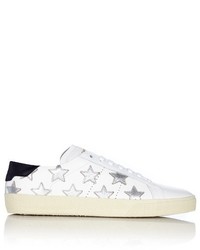 Silver Star Print Leather Low Top Sneakers