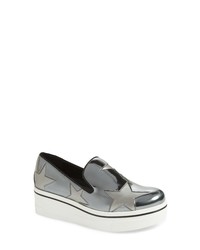 Silver Star Print Leather Slip-on Sneakers