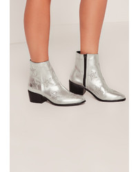 Missguided Silver Star Studded Ankle Boots