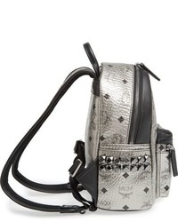 MCM Small Stark Studded Coated Canvas Leather Backpack Metallic