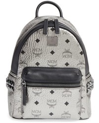 MCM Small Stark Studded Coated Canvas Leather Backpack Metallic