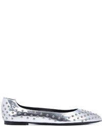 Silver Studded Leather Ballerina Shoes