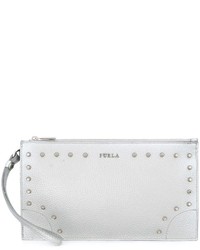 Silver Studded Leather Clutch