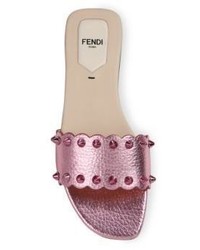 Fendi Studded Metallic Leather Slides