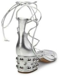Michael Kors Michl Kors Collection Ayers Metallic Leather Lace Up Block Heel Sandals