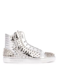 Silver Studded Leather High Top Sneakers