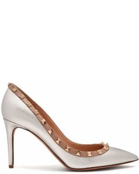 Valentino Rockstud Point Toe Grained Leather Pumps