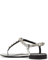 Balenciaga Metallic Studded Leather Sandals Silver