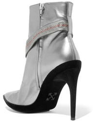 Off-White For Walking Buckled Metallic Leather And Suede Ankle Boots Silver