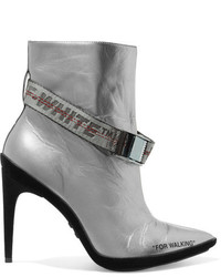 Off-White For Walking Buckled Metallic Leather And Suede Ankle Boots Silver