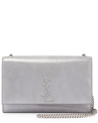 Saint Laurent Kate Monogram Medium Suede Chain Shoulder Bag Silver
