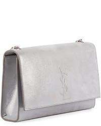 Saint Laurent Kate Monogram Medium Suede Chain Shoulder Bag Silver